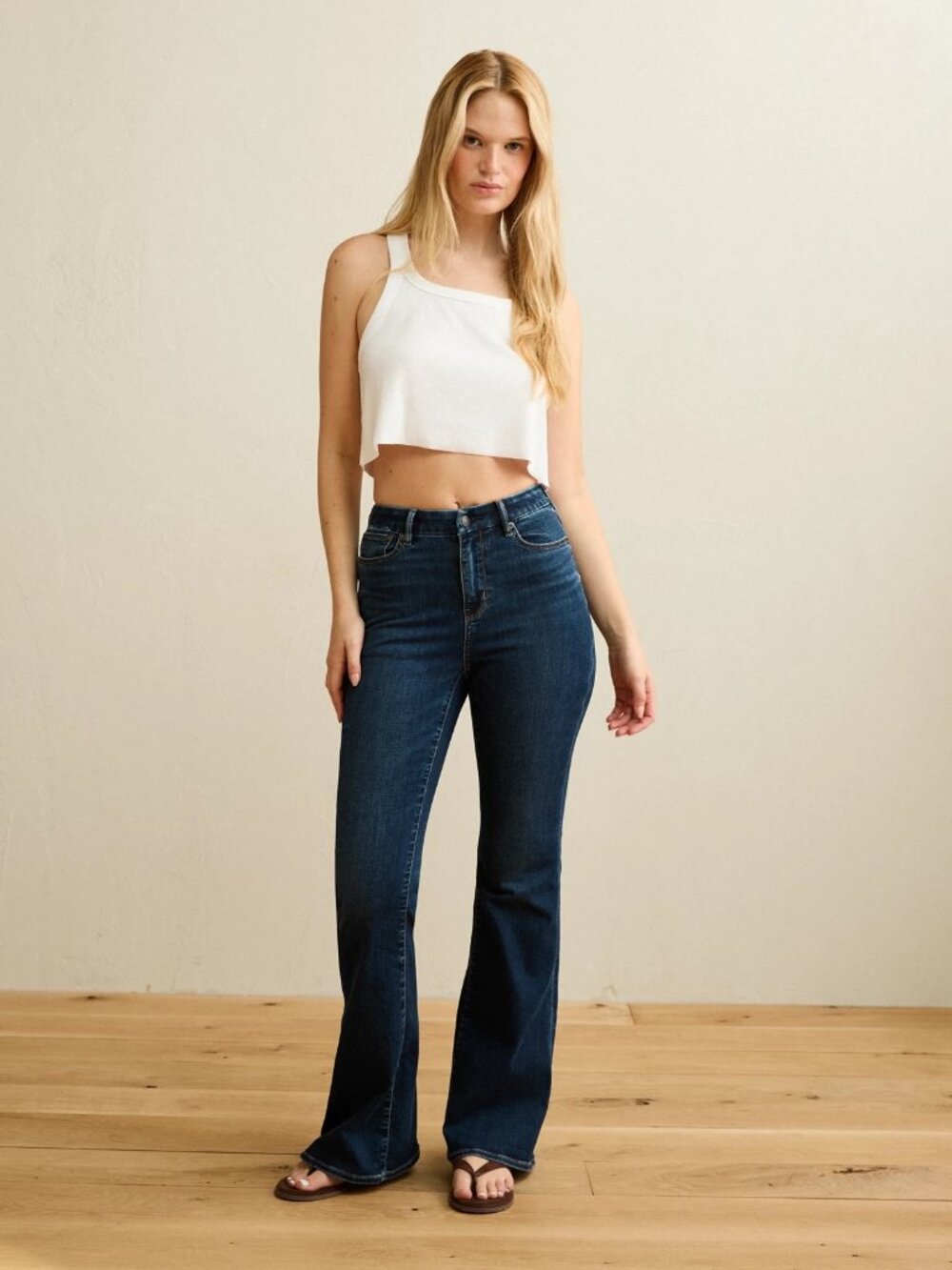 American Eagle Super High Rise Flare Jeans 8 Long Dark Wash Next Level Stretch